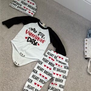 New never worn Baby’s first Valentine’s Day Black and Red Set with Matching Hat